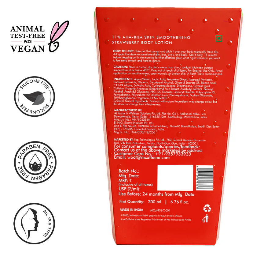 11% AHA BHA Strawberry Body Lotion for Skin Smoothening - Image 10