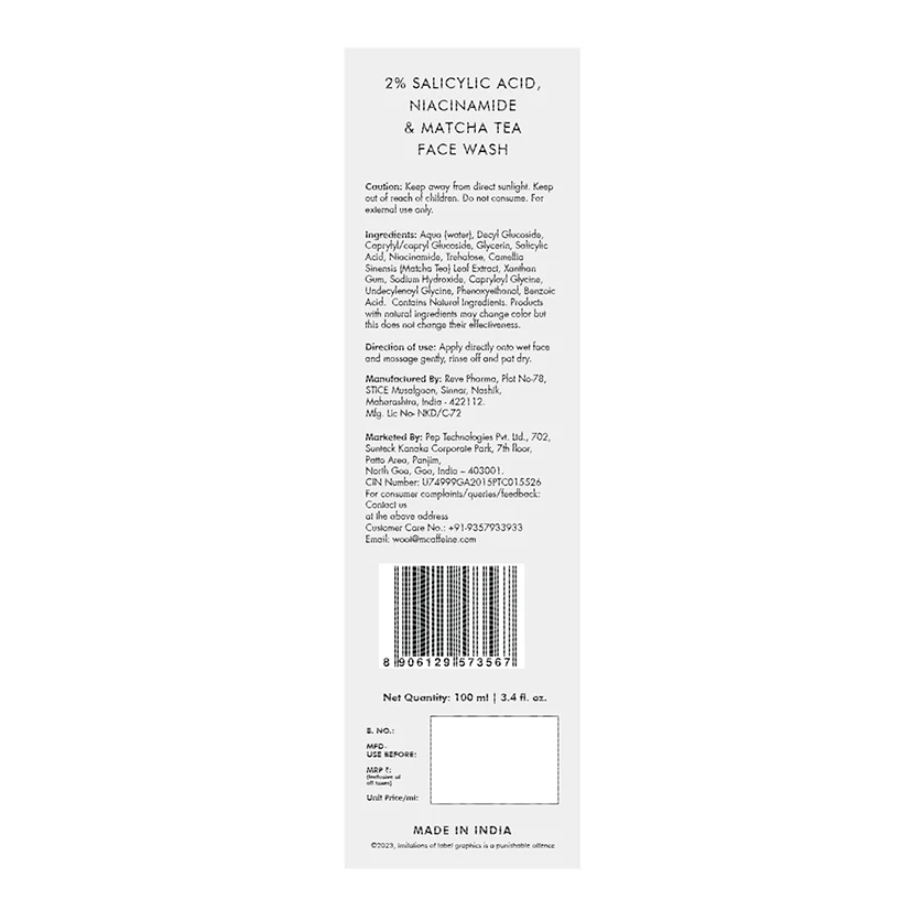 2% Salicylic Acid Niacinamide & Matcha Tea Face Wash - 100 ml - Image 9