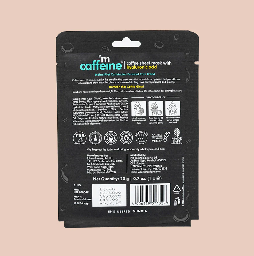 Hyaluronic Acid Coffee Sheet Mask for Hydration Burst - 20g - Image 7